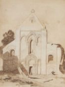 Attributed to John Sell Cotman (1782-1842), "The Facade of a church", pencil and sepia wash, 35.