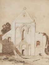 Attributed to John Sell Cotman (1782-1842), "The Facade of a church", pencil and sepia wash, 35.