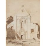 Attributed to John Sell Cotman (1782-1842), "The Facade of a church", pencil and sepia wash, 35.