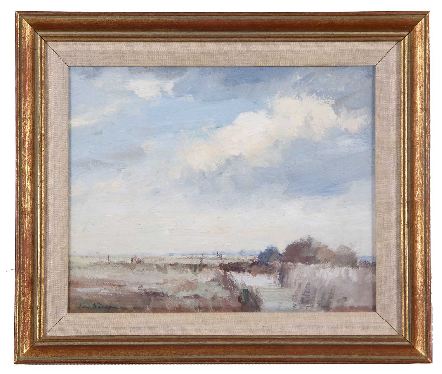 Ian Houston (British,1934-2021), "North Norfolk Marshland", oil on board, signed, 21x26cm, framed - Image 2 of 3