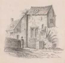 Fanny Musgrave (pupil of J.S.Cotman), Building with a gentleman figure leaning against a wall,