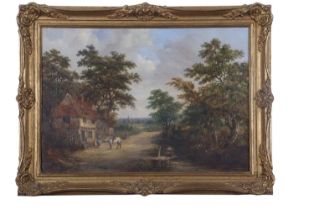 Robert Burrows of Ipswich (1810-1883), "Cottages at Dedham Essex", oil on canvas, signed and dated