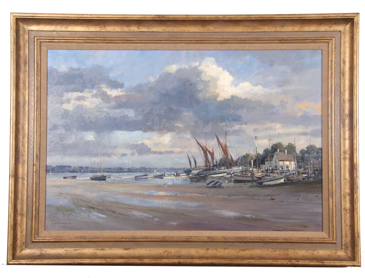 Colin W Burns (British, b. 1944) "Pin Mill", 20" x 30", oil on canvas, signed Colin W Burns lower - Image 2 of 3