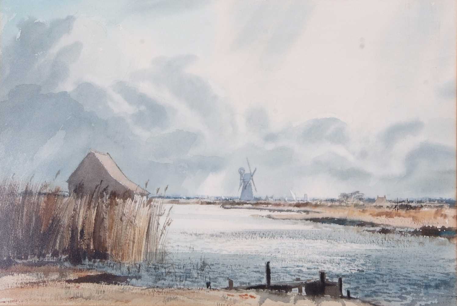 Leslie Moore LH Moore RI (1907-1996), View across the River Thurne, watercolour, signed, 38x56cm, - Image 3 of 3