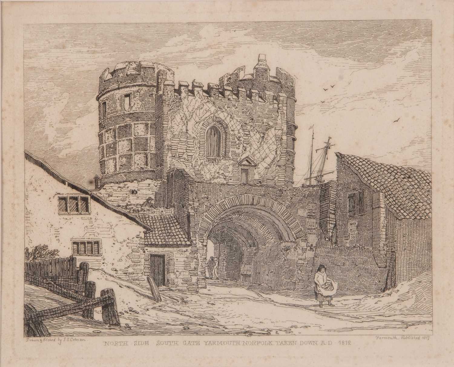 John Sell Cotman (1782-1842), 'North Side, South Gate, Yarmouth, Norfolk', etching from 'Specimens - Image 2 of 2