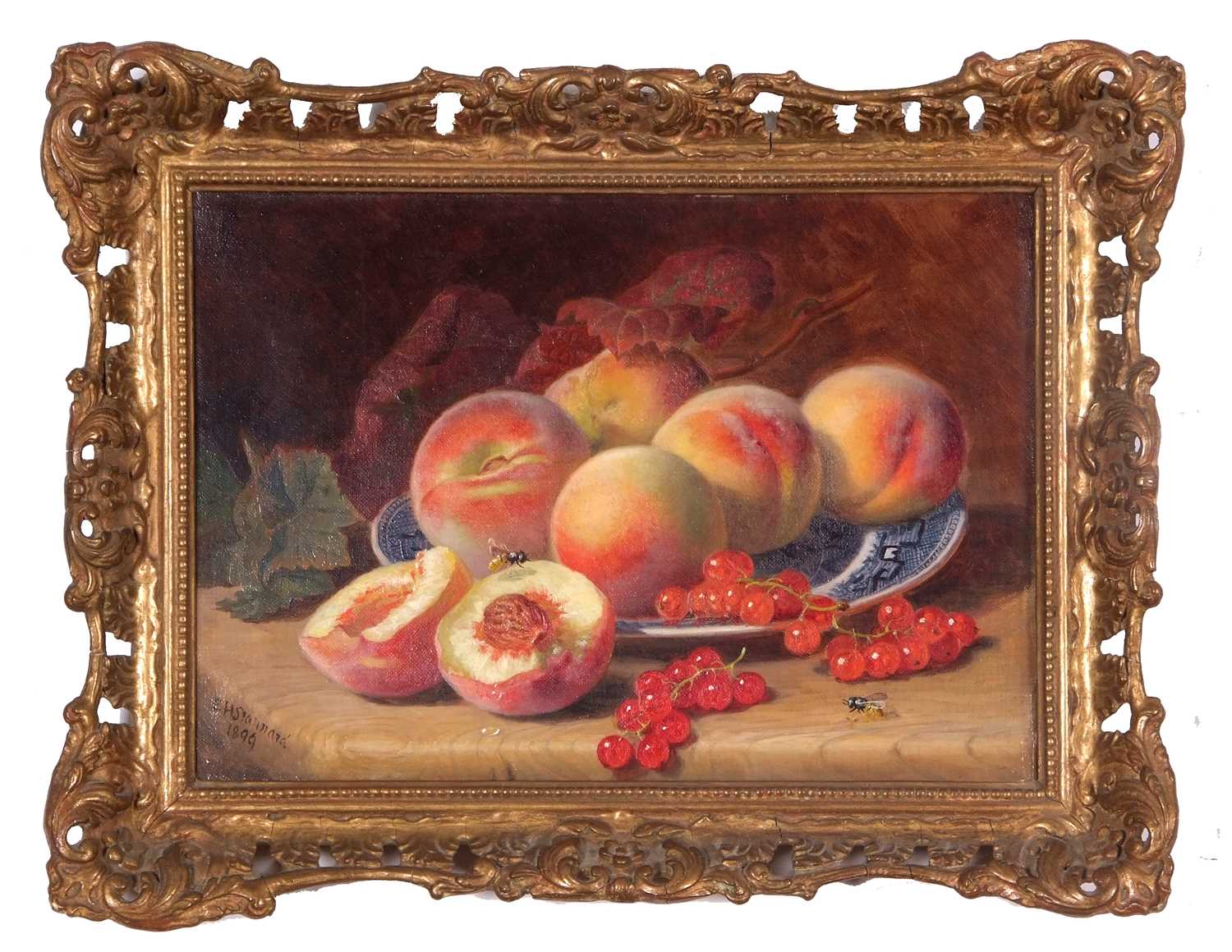 Eloise Harriet Stannard (1829-1915) Pair of still life studies of peaches and red currants on willow - Image 10 of 11