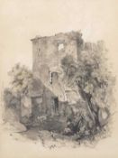 John Skinner Prout (1805-1876), "The Keep USK" (Monmouthshire), hand coloured lithograph, 22x30cm,