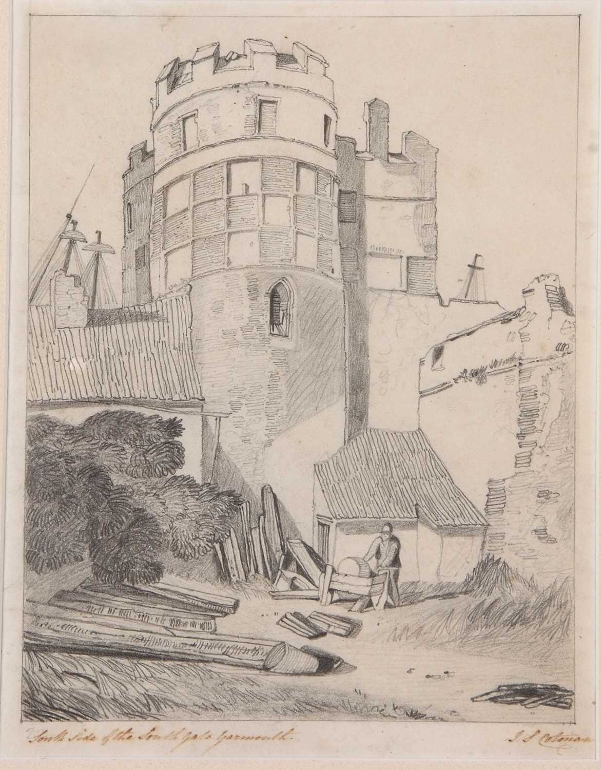 After John Sell Cotman (British,1782-1842), 'South side of the South Gate, Yarmouth', pencil on - Image 2 of 2