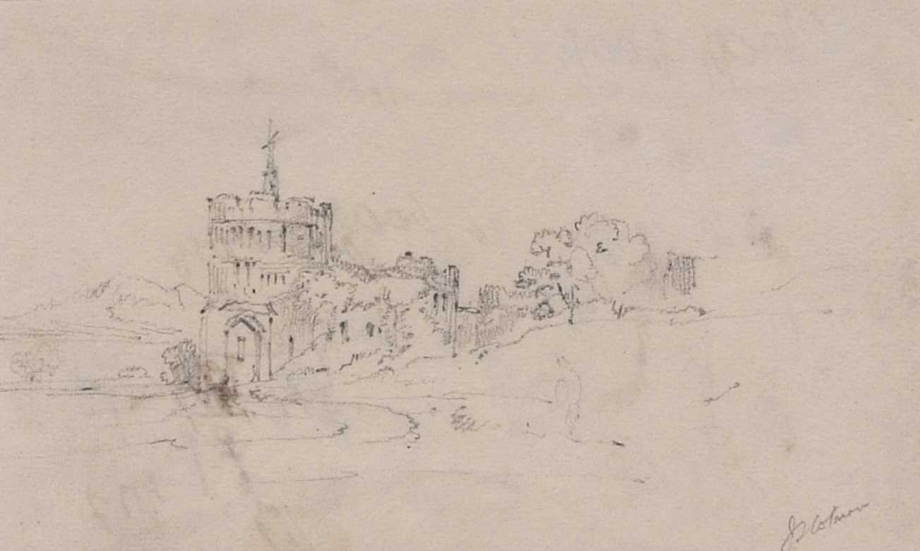 Attributed to John Sell Cotman (1782-1842), Pencil sketch of a Church Tower among Trees, bears a
