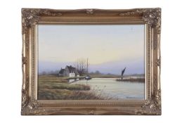 Sidney F.Clarke (1939-2014), A view on the Broads, oil on canvas, signed, 24x34cm, framed.