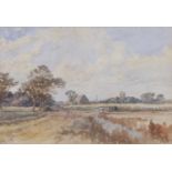 Charles Harmony Harrison (1842-1902), Rural landscape with a distant church, watercolour, signed and