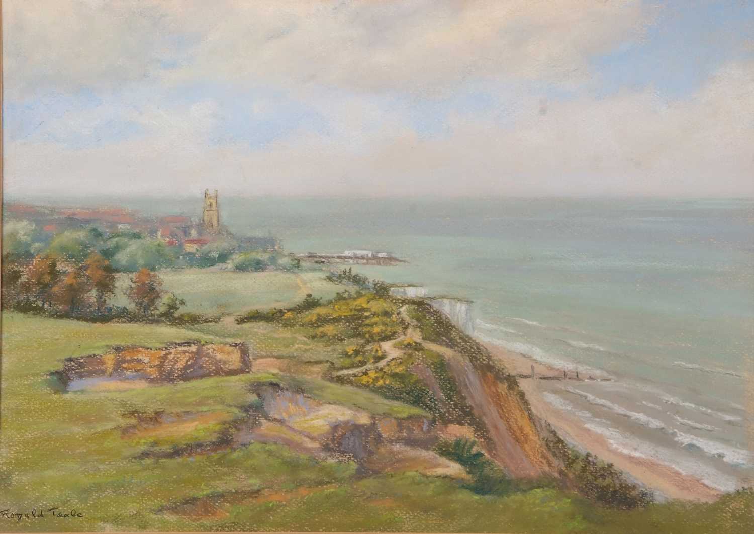Ronald Teale (British,20th century) Cromer along the clifftops, pastel, signed, 30x42cm, framed