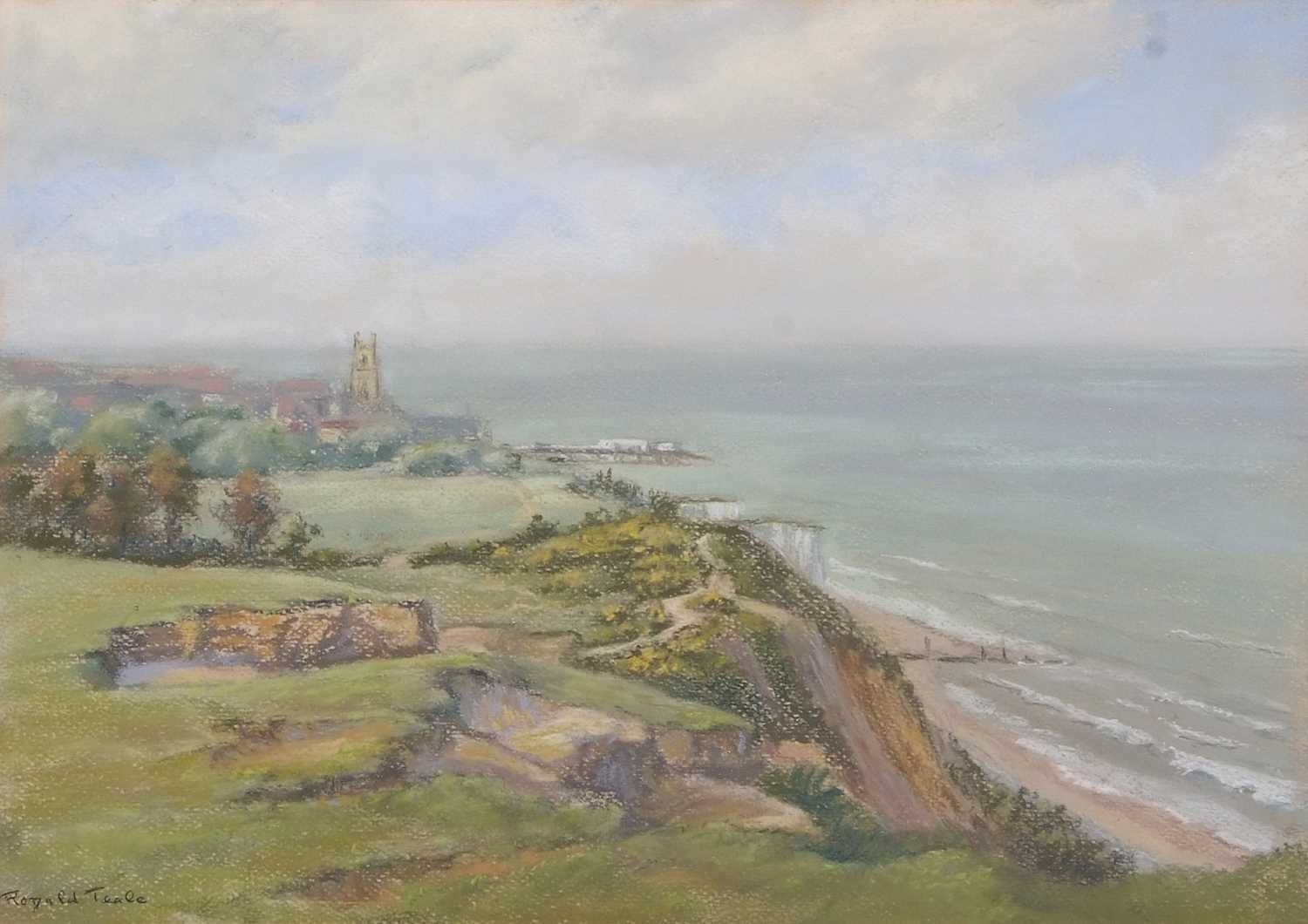 Ronald Teale (British,20th century) Cromer along the clifftops, pastel, signed, 30x42cm, framed - Image 3 of 3