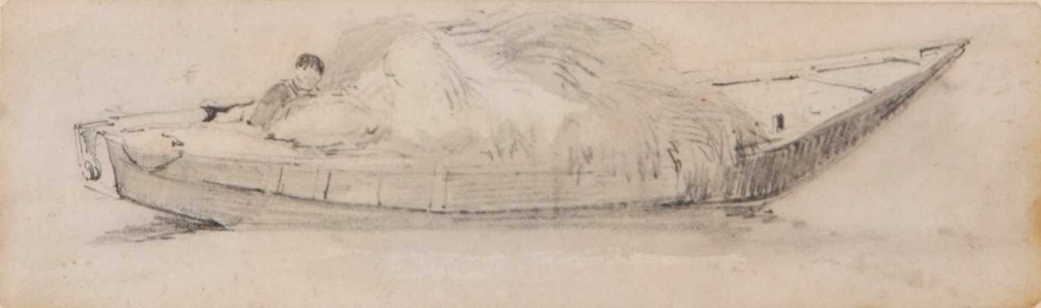 Attributed to John Sell Cotman (British,1782-1842), Hay Boat with seated figure, pencil on paper, - Image 2 of 2