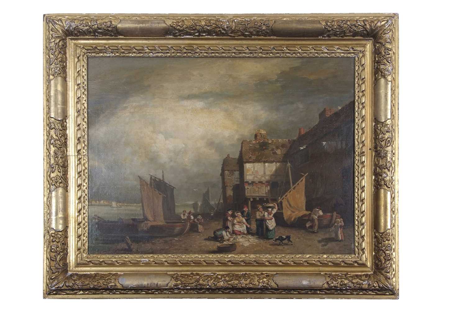 Circle of John Crome (1768-1821), Fisherfolk at the River Yare, oil on panel board, 52.5cmx71.5cm,