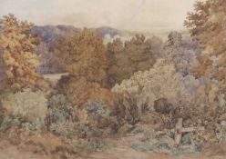John Joseph Cotman (1814-1878), View over a wooded valley, watercolour, signed and dated 1870,