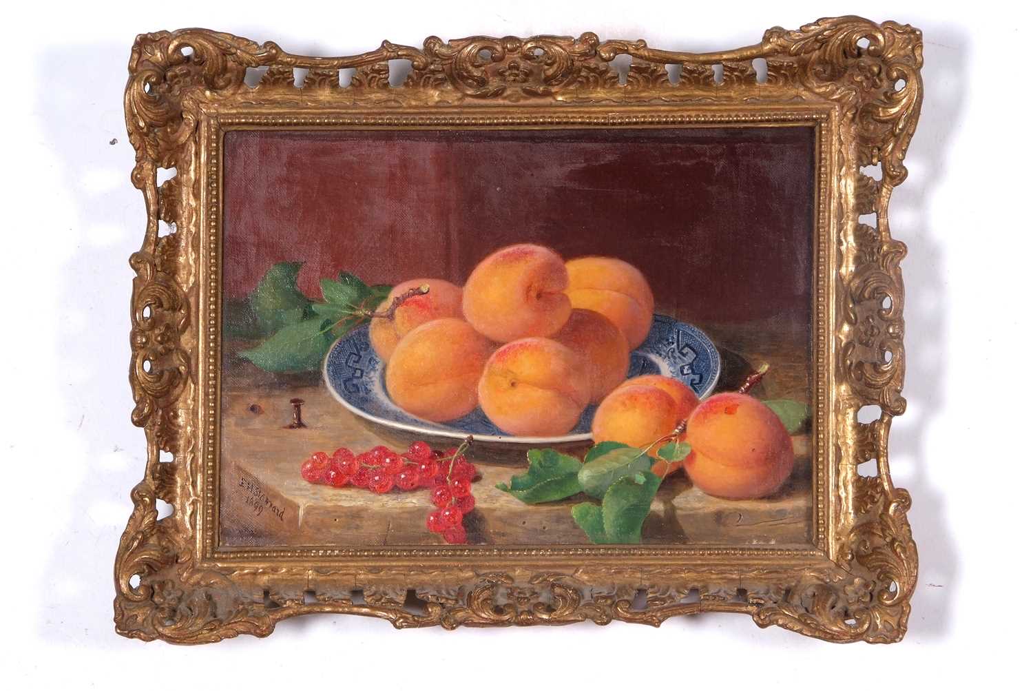 Eloise Harriet Stannard (1829-1915) Pair of still life studies of peaches and red currants on willow - Image 7 of 11