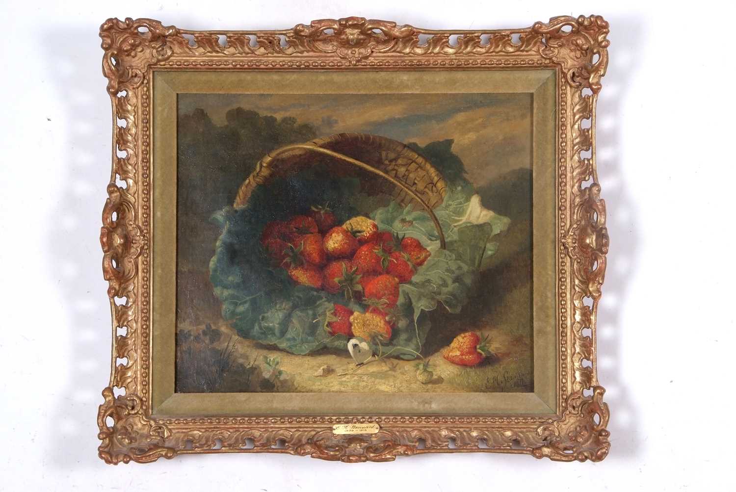 Eloise Harriet Stannard (1829-1915), Still life study of strawberries on a cabbage leaf by a basket, - Image 3 of 5