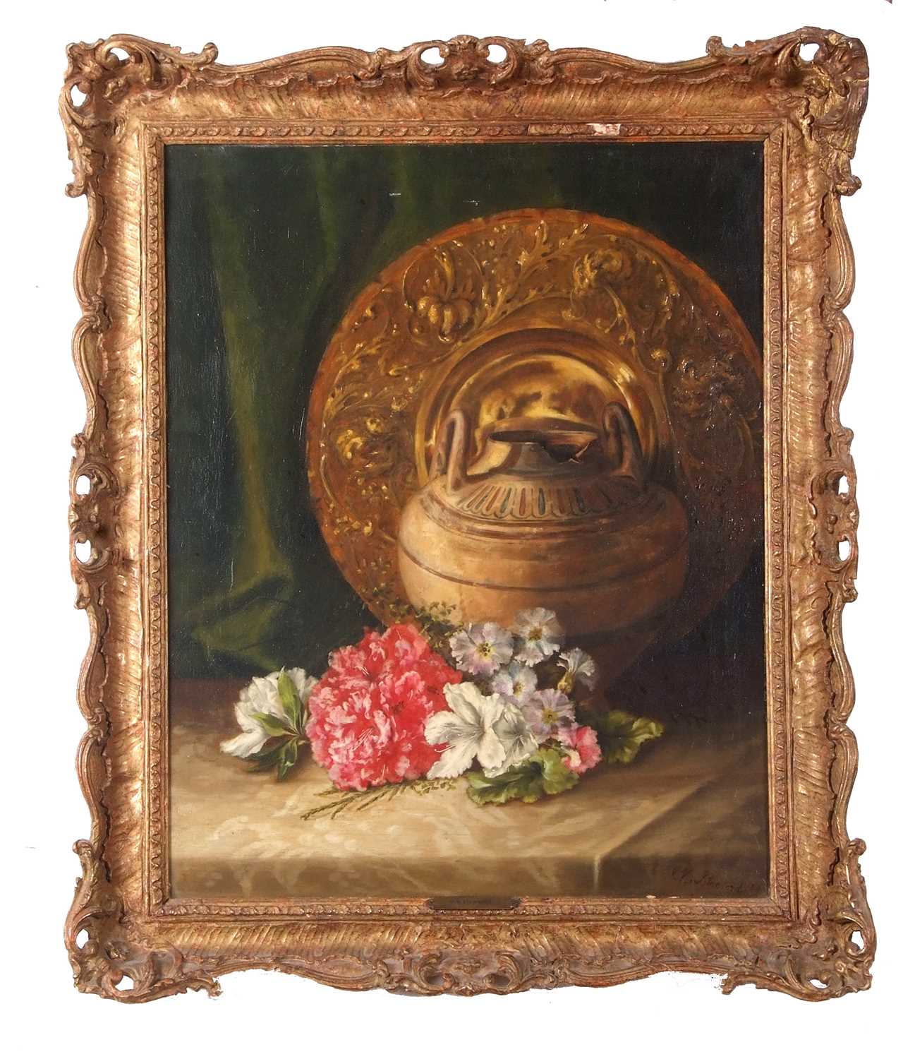 Eloise Harriet Stannard (1829-1915), Still life study of summer flowers by a crock and salver, oil - Image 3 of 6