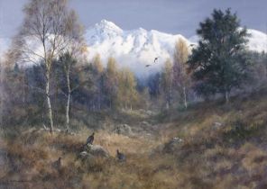 Colin W Burns (British, b. 1944) "BlackGame - Glen Sheil", oil on canvas 18" x 25" signed Colin W