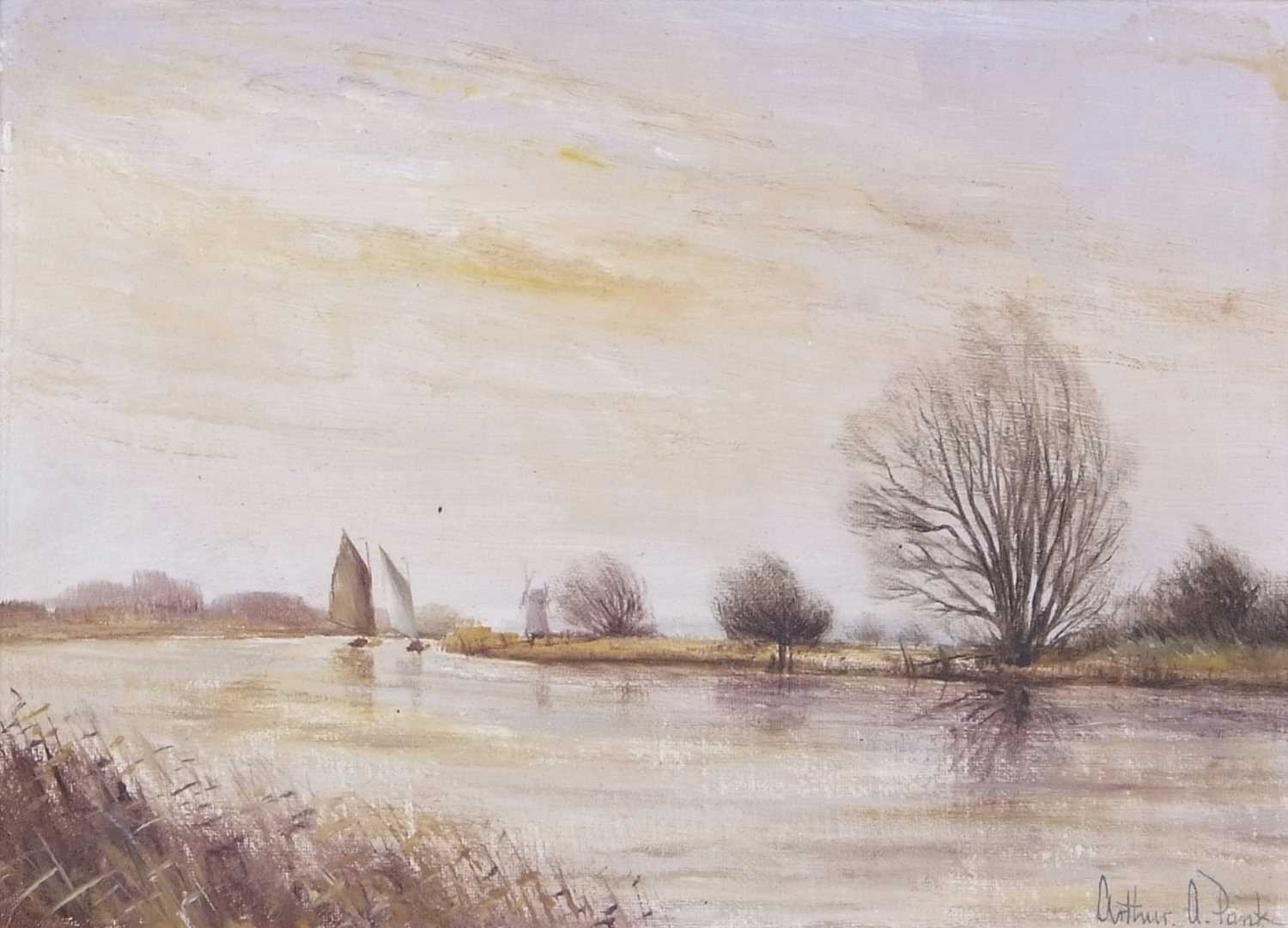 Arthur A. Pank (British,1918-1999), A trio of Norfolk Broads scenes, oil on board., signed, - Image 2 of 3