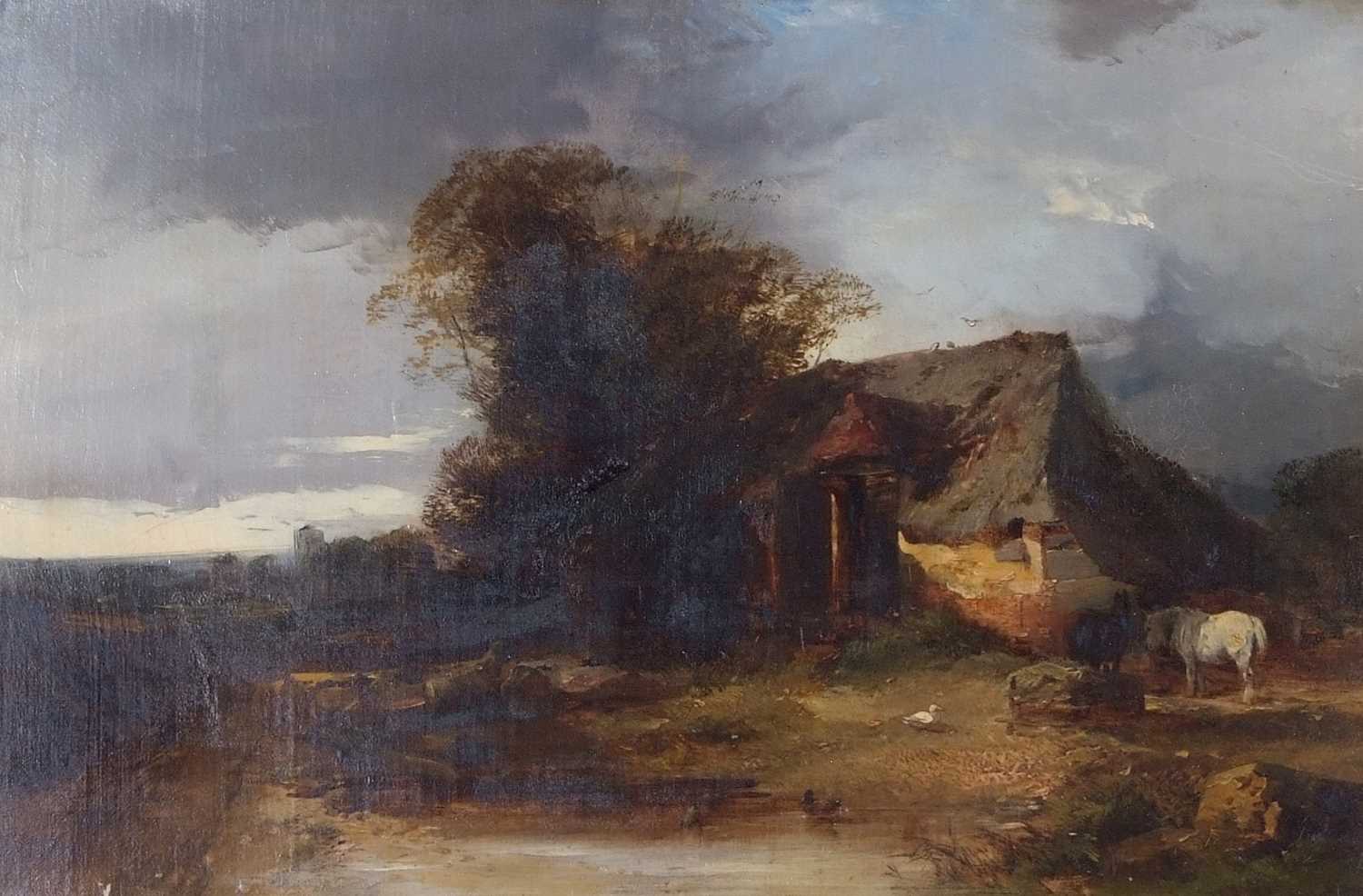 Henry Bright (1810-1873), 'Near Pulham St Mary, Norfolk', oil on canvas, unsigned, 29x45cm, framed - Image 2 of 2