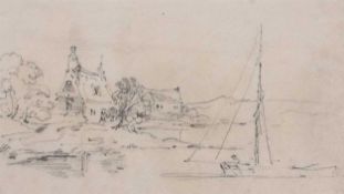 Attributed to John Sell Cotman (1782-1842), Sketch of Riverside Cottage and sailing boat, bears a