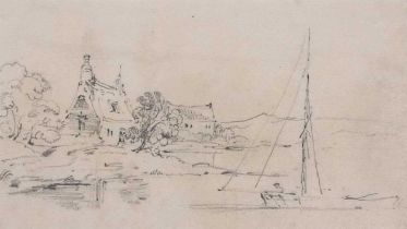 Attributed to John Sell Cotman (1782-1842), Sketch of Riverside Cottage and sailing boat, bears a