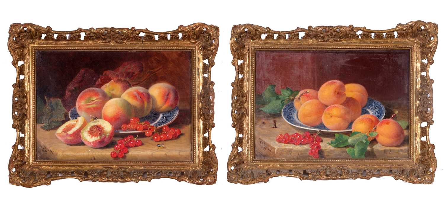 Eloise Harriet Stannard (1829-1915) Pair of still life studies of peaches and red currants on willow - Image 6 of 11
