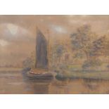 Stephen John Batchelder (British,1849-1932), A wherry passing a church on the Broads, watercolour (