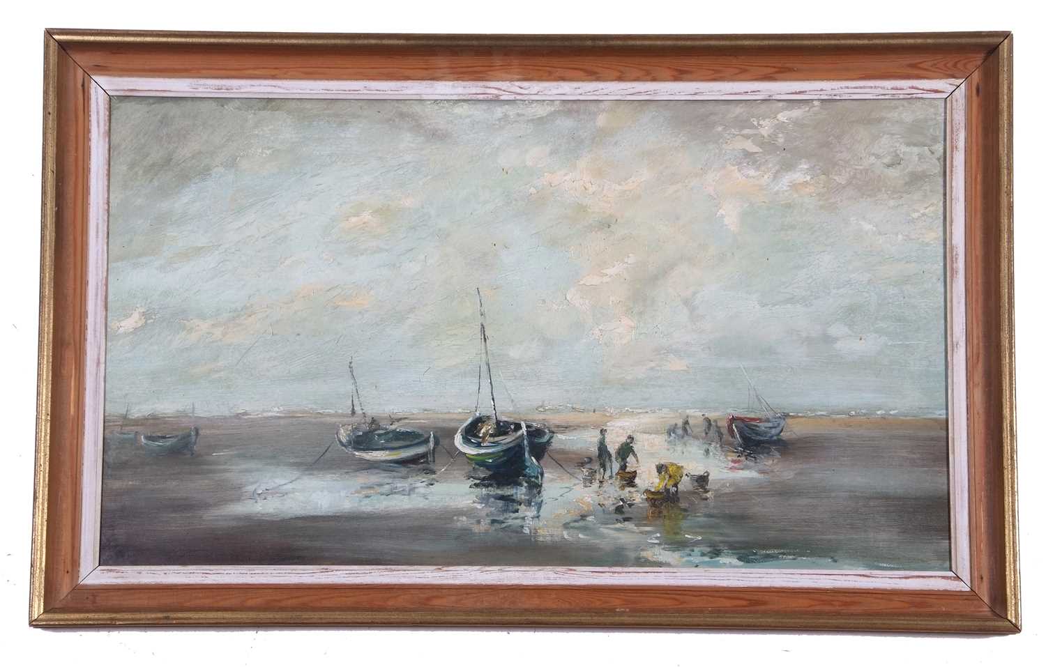 In the manner of Jack Cox (1914-2007), Moored Boats at Blakeney, oil on board, unsigned, 39x69cm, - Image 2 of 3