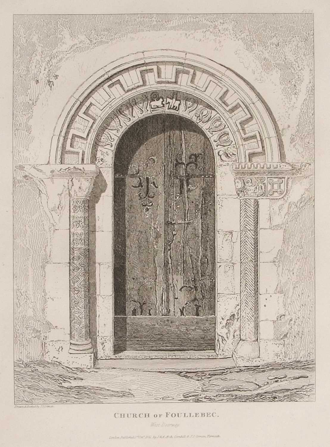 John Sell Cotman (1782-1842), "Church of Foullebec, West Doorway", etching from 'Architectural