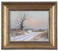 Sidney F. Clarke (1939-2014), View across a winter landscape, oil on board, signed,19.5x24cm,