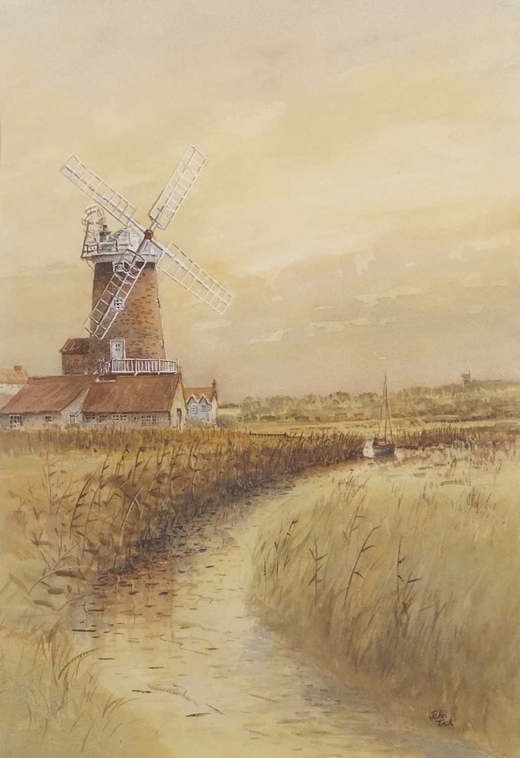 John Tuck (British, 20th century), Cley Mill, watercolour, signed, framed and glazed.