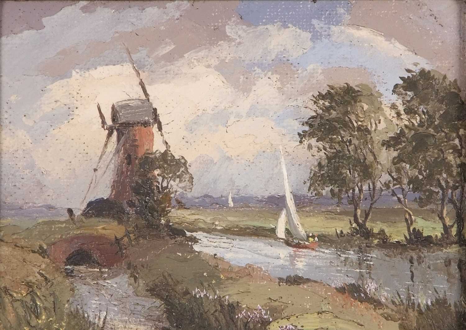 Campbell Archibald Mellon (British,1876-1955), landscape with windmill, oil on board, signed, - Image 3 of 4
