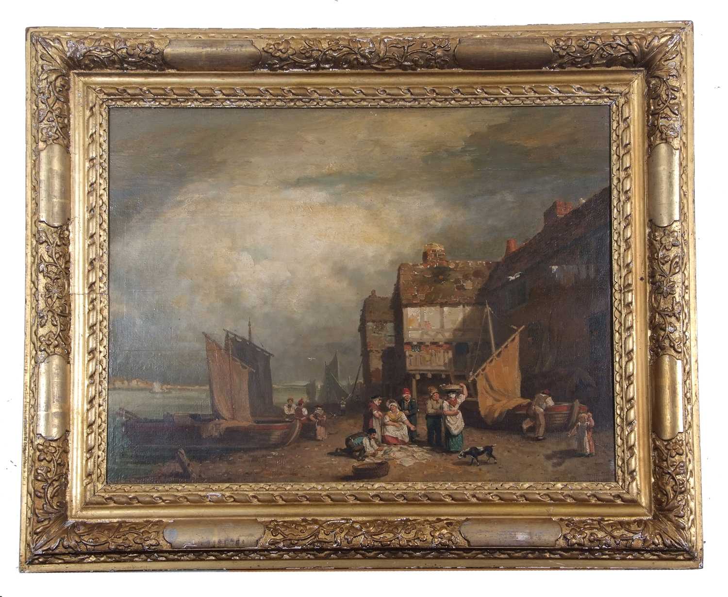 Circle of John Crome (1768-1821), Fisherfolk at the River Yare, oil on panel board, 52.5cmx71.5cm, - Image 2 of 3