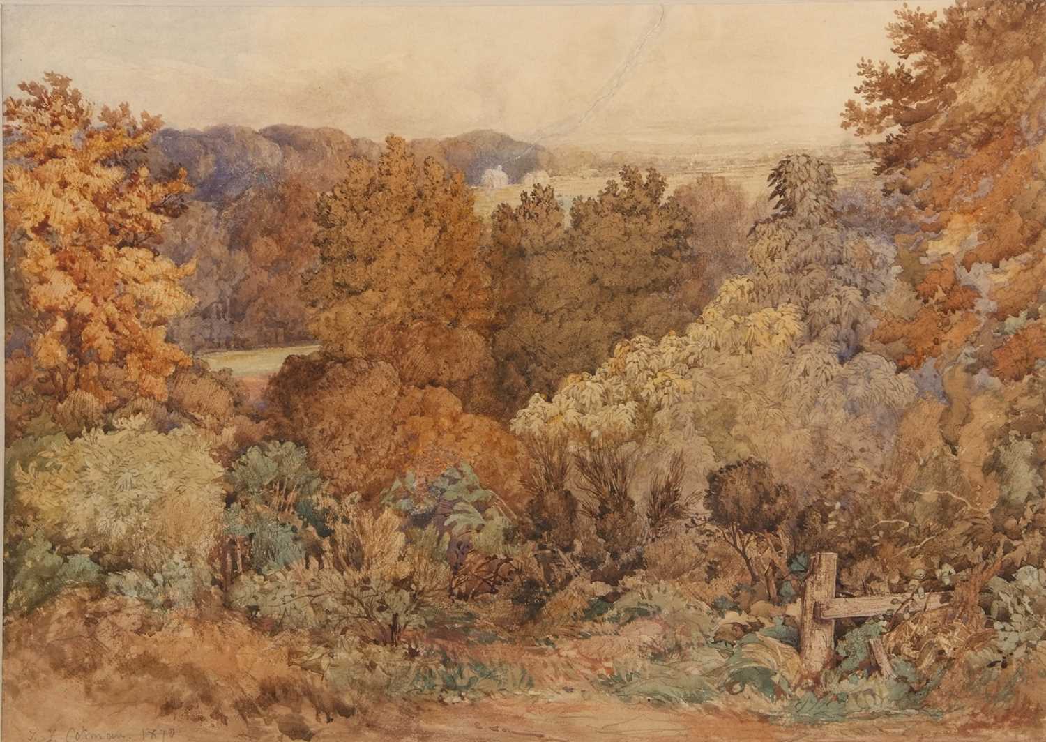 John Joseph Cotman (1814-1878), View over a wooded valley, watercolour, signed and dated 1870, - Image 2 of 2
