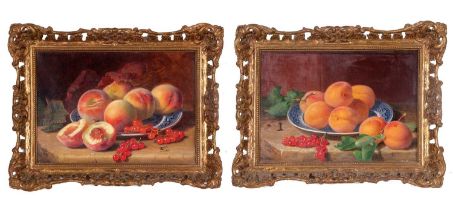 Eloise Harriet Stannard (1829-1915) Pair of still life studies of peaches and red currants on willow