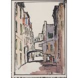 Roland Fisher (British,1885-1969), Street scene, watercolour, signed,13x19cm, framed and glazed.