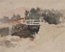 Norwich School [Anon], circa 1830, Footbridge over a hill stream, unfinished watercolour, not