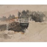 Norwich School [Anon], circa 1830, Footbridge over a hill stream, unfinished watercolour, not