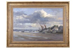 Colin W Burns (British, b. 1944) "Pin Mill", 20" x 30", oil on canvas, signed Colin W Burns lower