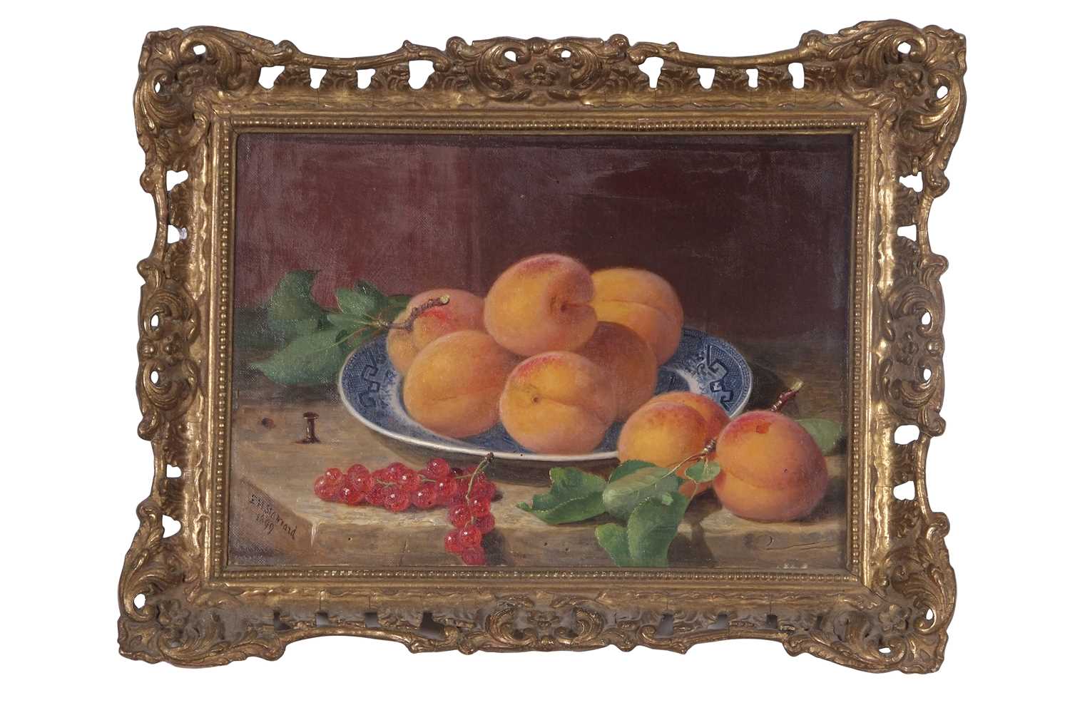 Eloise Harriet Stannard (1829-1915) Pair of still life studies of peaches and red currants on willow - Image 2 of 11