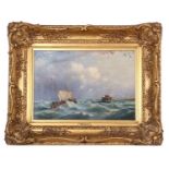 Alfred Priest (1810-1850) Fishing vessel on a stormy sea, oil on canvas, signed, 23x33, framed