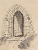 Jane Worship (pupil of John Sell Cotman), 'Gorliston Church', charcoal sketch, signed and dated