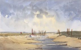 Frank Halliday (British, 20th / 21st century), An estuary scene (possibly Wells-Next-The-Sea),