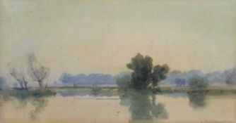 Attributed to John Joseph Cotman (British,1814 -1878), View from the riverbank, watercolour on