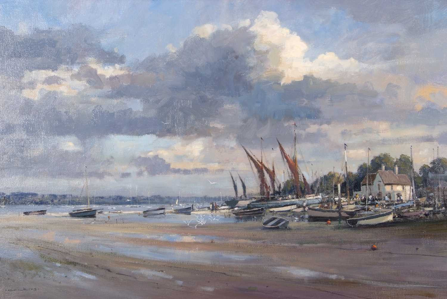Colin W Burns (British, b. 1944) "Pin Mill", 20" x 30", oil on canvas, signed Colin W Burns lower - Image 3 of 3