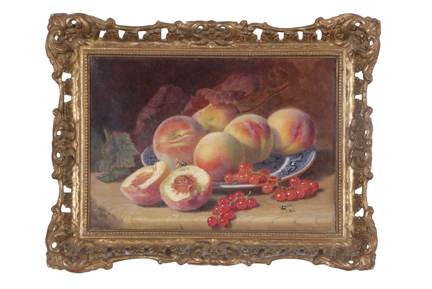Eloise Harriet Stannard (1829-1915) Pair of still life studies of peaches and red currants on willow - Image 3 of 11