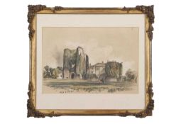John Skinner Prout (1805-1876), "Pen y Coed Castle", hand coloured lithograph, 22x30cm, framed and